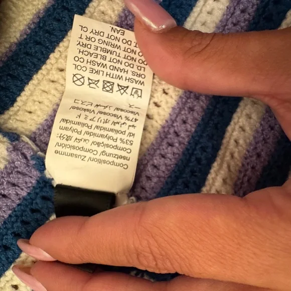 Y2K Crochet Halter Top Purple Blue Stripe Tie Front Festival Aesthetic Large - Picture 5 of 6